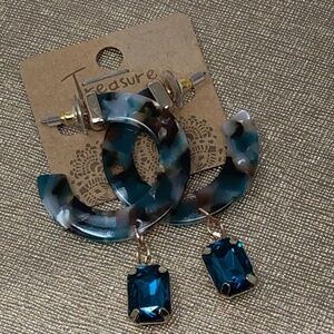 Turquoise & Brown Cut Out Crystal Dangle Earrings